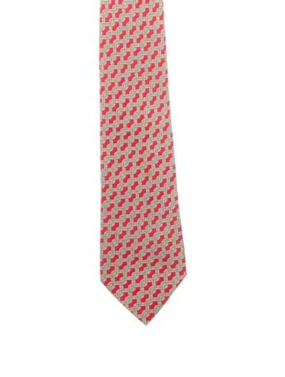 Pre-owned Hermes Silk Pattern Tie In Red
