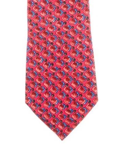 Pre-owned Hermes Silk Pattern Tie In Red