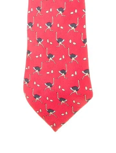 Pre-owned Hermes Silk Pattern Tie In Red