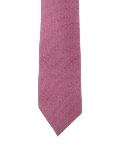 Pre-owned Hermes Silk Pattern Tie In Red