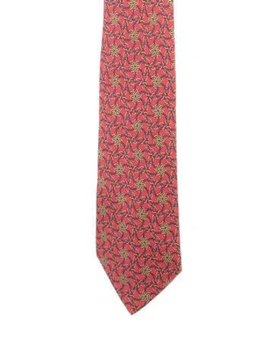 Pre-owned Hermes Hermès Silk Pattern Tie In Red