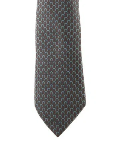 Pre-owned Hermes Silk Pattern Tie W/tags In Brown
