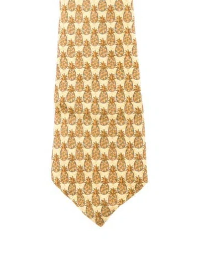 Pre-owned Hermes Silk Pattern Tie In Yellow