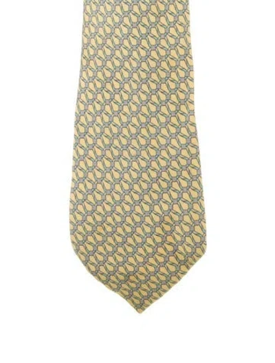 Pre-owned Hermes Silk Pattern Tie In Yellow