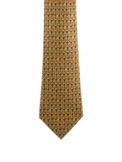 Pre-owned Hermes Silk Pattern Tie In Yellow