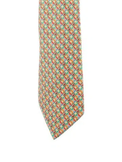 Pre-owned Hermes Silk Pattern Tie In Yellow