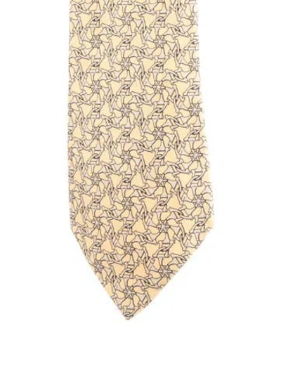Pre-owned Hermes Silk Pattern Tie In Yellow