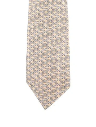 Pre-owned Hermes Silk Pattern Tie In Yellow