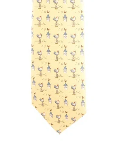 Pre-owned Hermes Silk Pattern Tie In Yellow