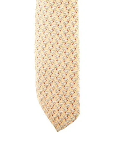 Pre-owned Hermes Silk Pattern Tie In Yellow
