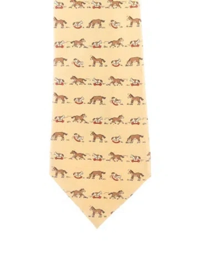 Pre-owned Hermes Silk Pattern Tie In Yellow