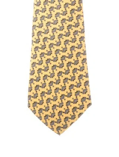 Pre-owned Hermes Silk Pattern Tie In Yellow