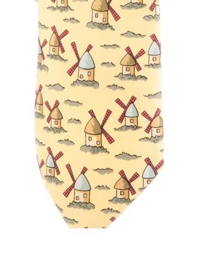 Pre-owned Hermes Silk Pattern Tie In Yellow