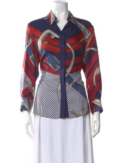 Pre-owned Hermes Silk Patterned Blouse In Blue