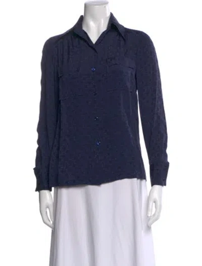 Pre-owned Hermes Silk Patterned Blouse In Blue