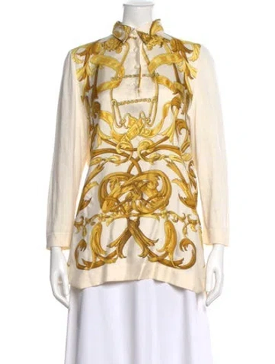 Pre-owned Hermes Silk Patterned Blouse In Neutral