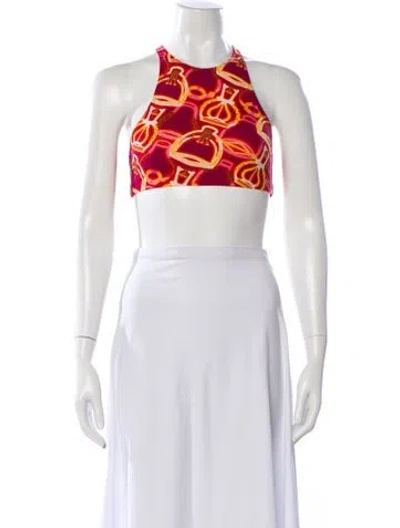 Pre-owned Hermes Silk Patterned Crop Top W/ Tags In Burgundy