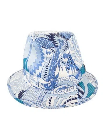 Pre-owned Hermes Silk Patterned Hat In Blue