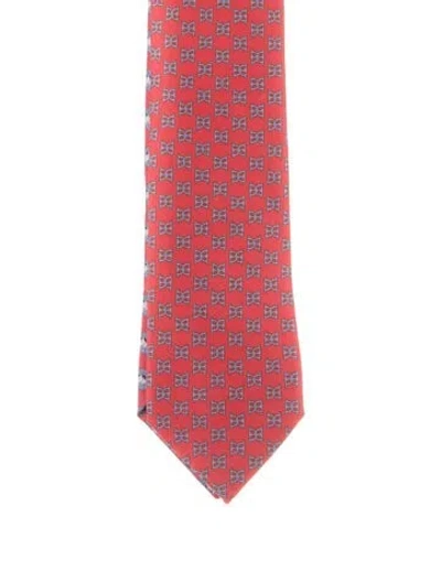 Pre-owned Hermes Silk Patterned Print Tie In Blue/red