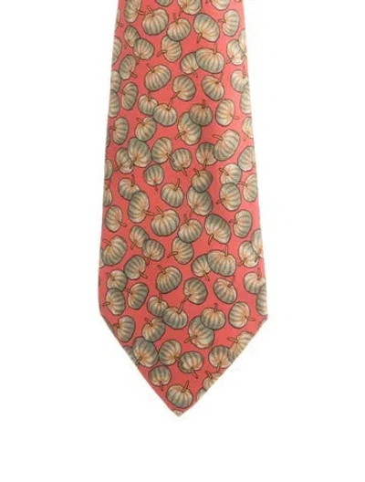 Pre-owned Hermes Silk Patterned Print Tie. In Orange