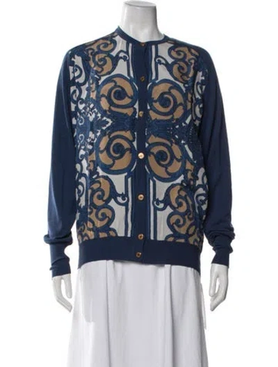 Pre-owned Hermes Silk Patterned Sweater In Blue