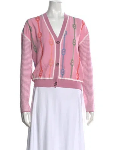 Pre-owned Hermes Silk Patterned Sweater In Pink