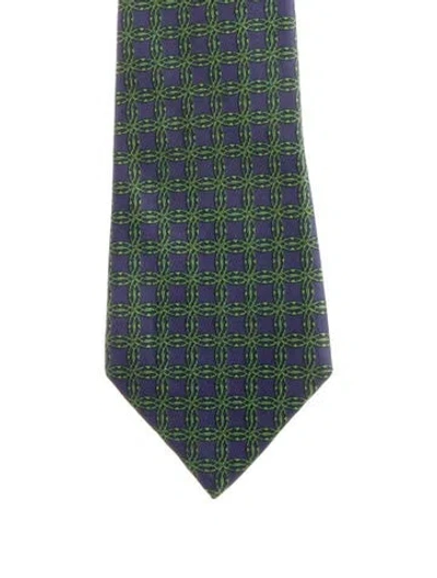 Pre-owned Hermes Silk Patterned Tie In Blue
