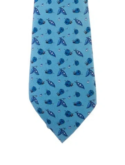 Pre-owned Hermes Silk Patterned Tie In Blue