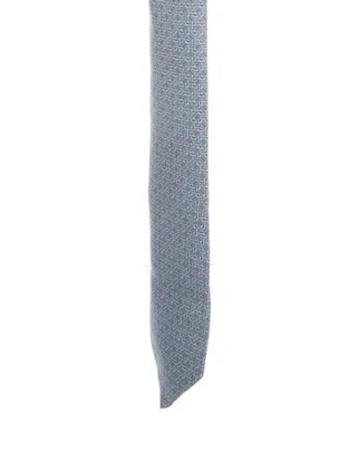 Pre-owned Hermes Silk Patterned Tie In Blue