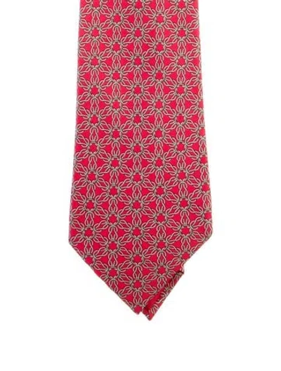 Pre-owned Hermes Silk Patterned Tie In Blue