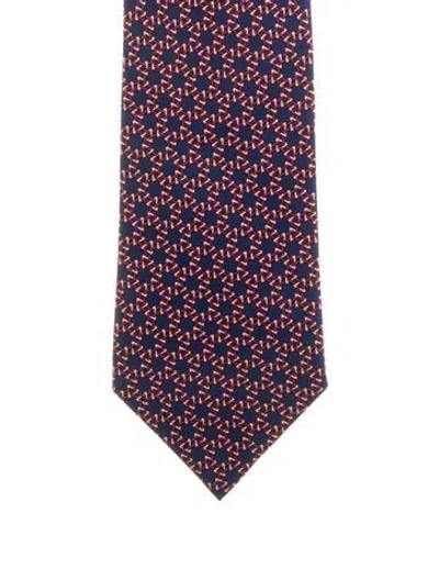 Pre-owned Hermes Silk Patterned Tie In Blue