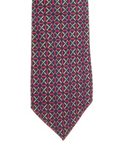 Pre-owned Hermes Silk Patterned Tie In Blue