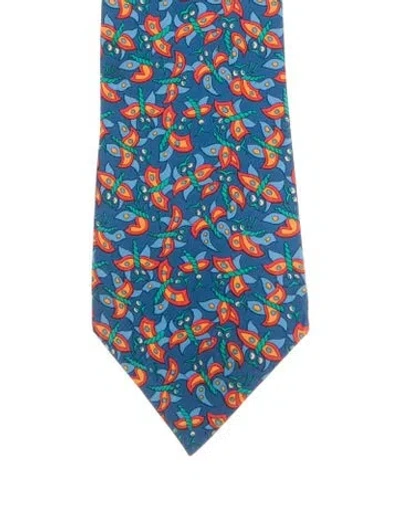 Pre-owned Hermes Silk Patterned Tie In Blue