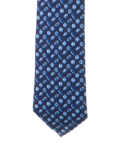 Pre-owned Hermes Silk Patterned Tie In Blue
