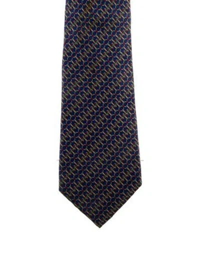 Pre-owned Hermes Silk Patterned Tie In Blue