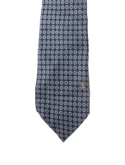 Pre-owned Hermes Silk Patterned Tie In Blue
