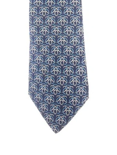 Pre-owned Hermes Silk Patterned Tie In Blue