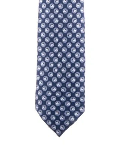 Pre-owned Hermes Silk Patterned Tie In Blue