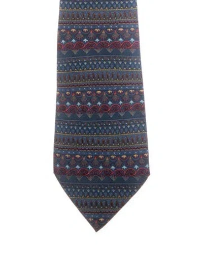 Pre-owned Hermes Silk Patterned  Tie In Blue