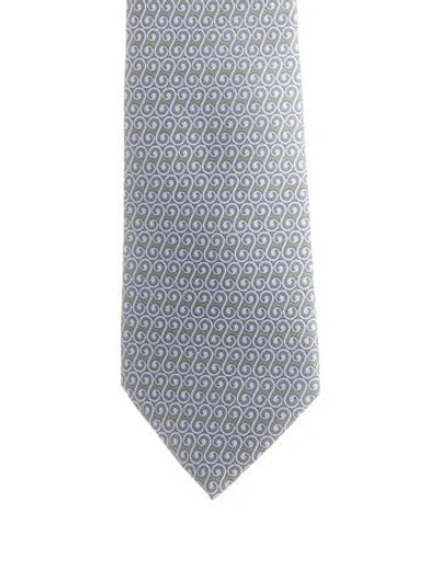 Pre-owned Hermes Silk Patterned Tie In Blue
