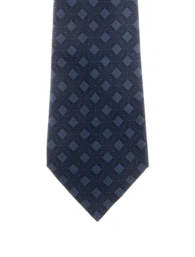 Pre-owned Hermes Silk Patterned Tie In Blue