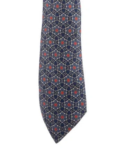 Pre-owned Hermes Silk Patterned Tie In Blue