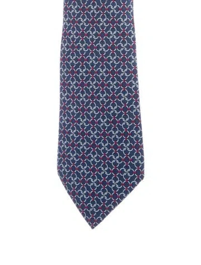 Pre-owned Hermes Silk Patterned Tie In Blue