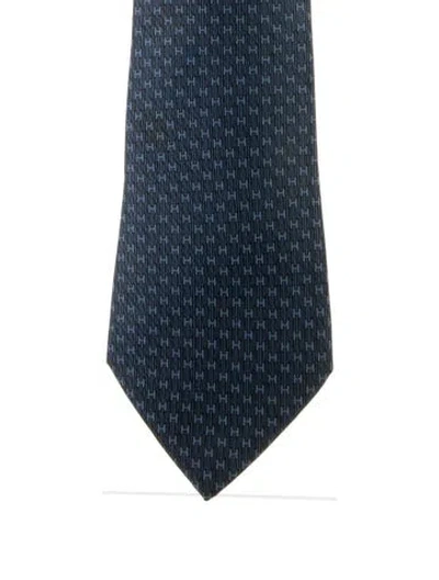 Pre-owned Hermes Silk Patterned Tie In Blue