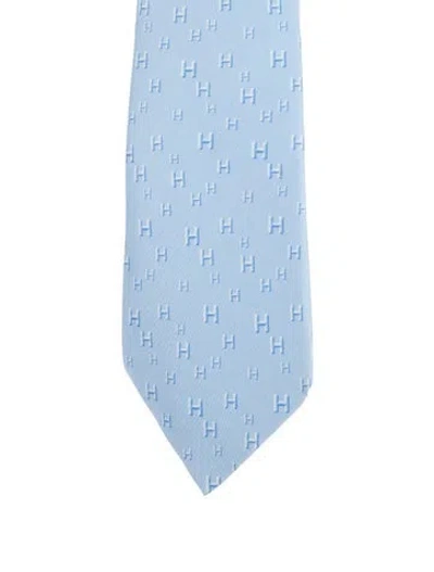 Pre-owned Hermes Silk Patterned Tie In Blue