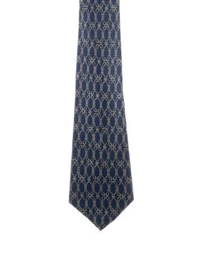 Pre-owned Hermes Silk Patterned Tie In Blue