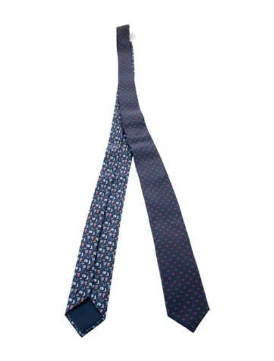 Pre-owned Hermes Silk Patterned Tie In Blue