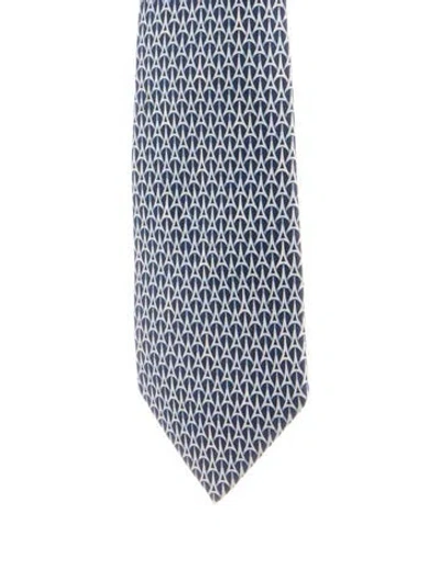 Pre-owned Hermes Silk Patterned Tie In Blue