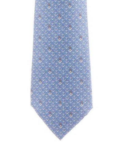 Pre-owned Hermes Silk Patterned Tie In Blue
