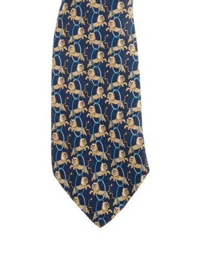 Pre-owned Hermes Silk Patterned Tie In Blue